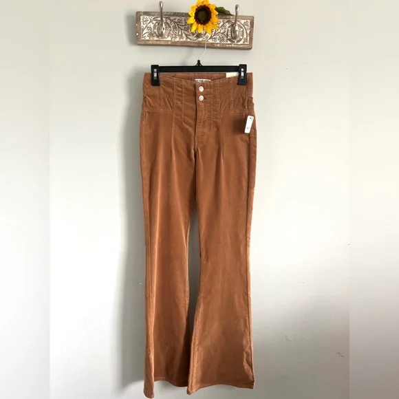🌻🆕FREE PEOPLE We The Free Jayde Cord Flare Jeans-Sunburn Color - Picture 13 of 16